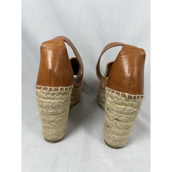 Chloé Ida Espadrille Wedge Sandals Brown Leather Platform Ankle Strap EU 38 - Picture 9 of 13